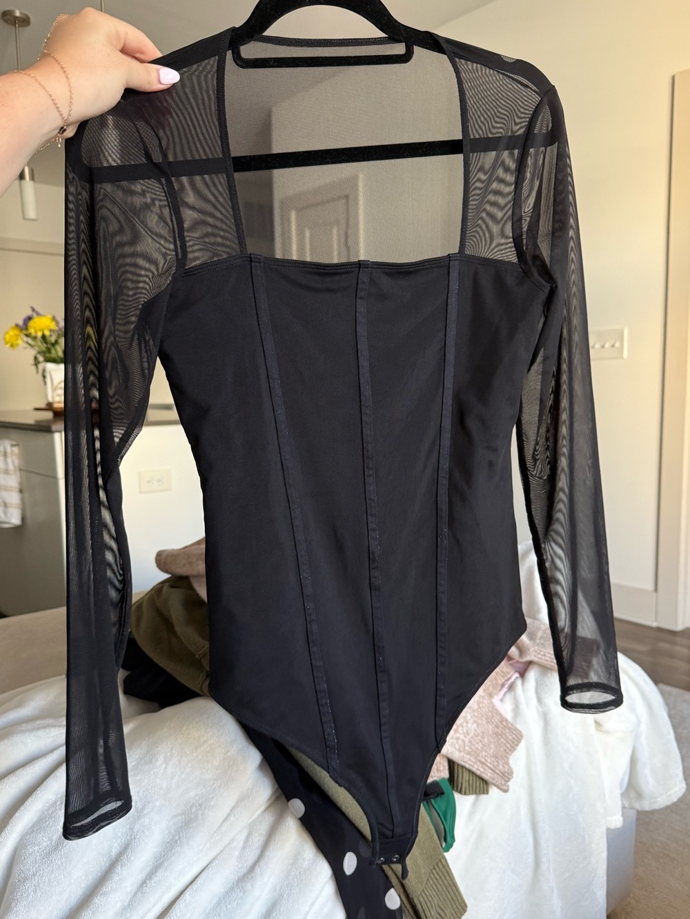 Abercrombie & Fitch Black Sheer-Panel Bodysuit